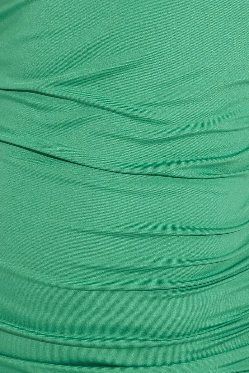 Green Ruched Front Body Con Dress