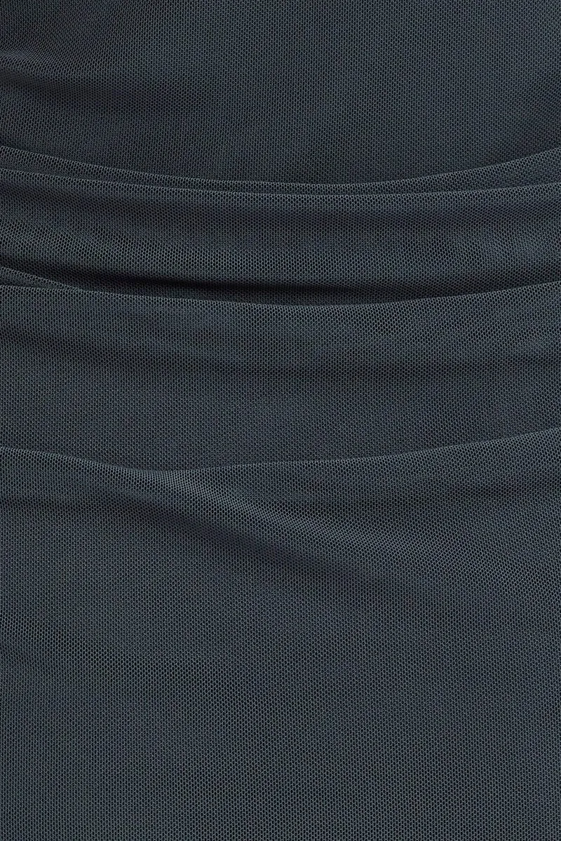 Grey Midi Dress Sleeveless Bodycon Ruched Mesh