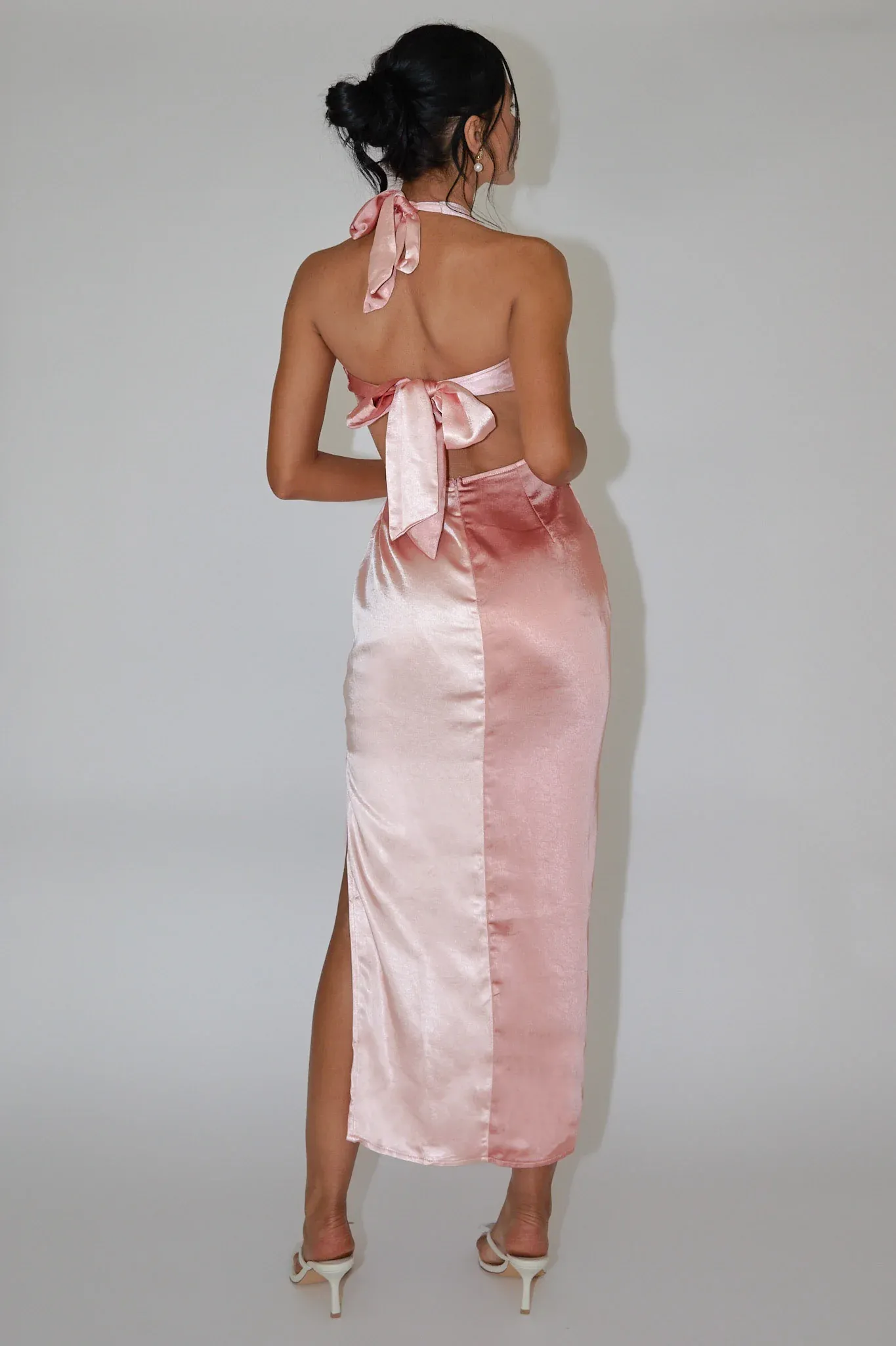 Harlequin Halterneck Satin Maxi Dress Blush