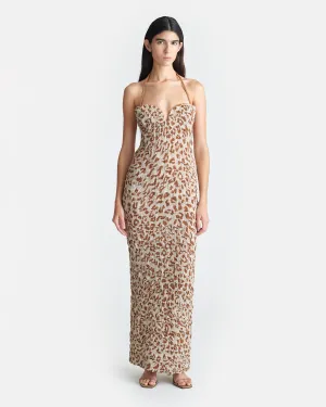 Haylen - Seersucker Cotton Voile Midi Dress - Ocelot