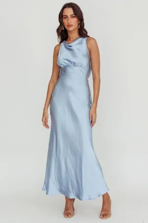 Isabella Satin Backless Maxi Dress Ocean