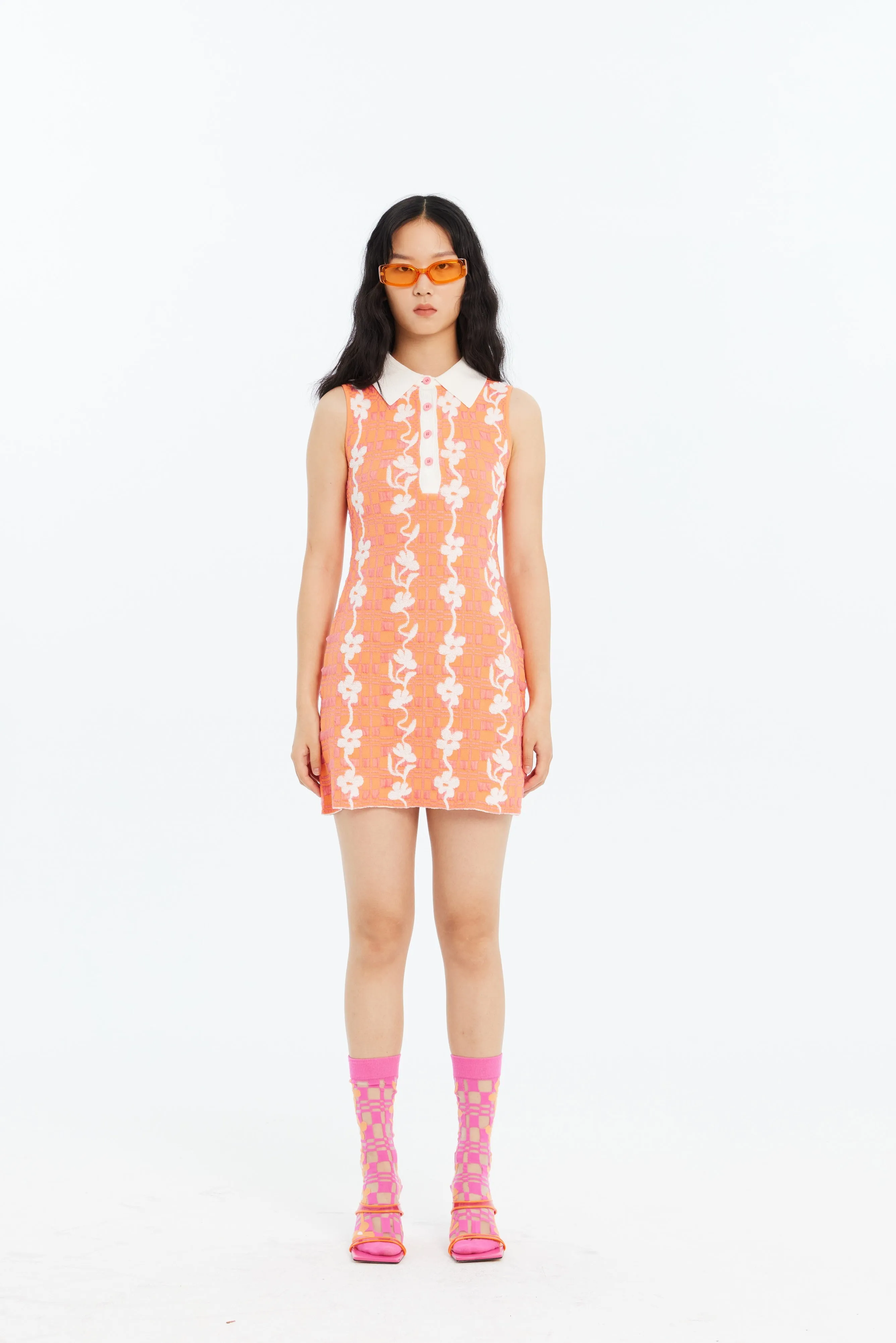 JESS FLORAL STITCH ECO MINI TANK DRESS