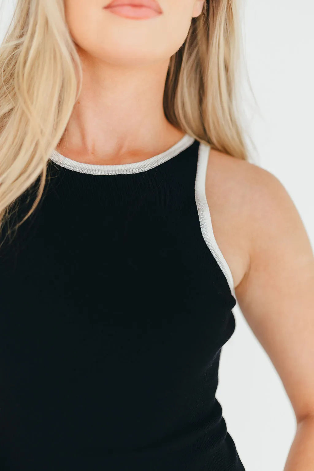 Juliana Contrast Racerback Tank Dress in Black/White