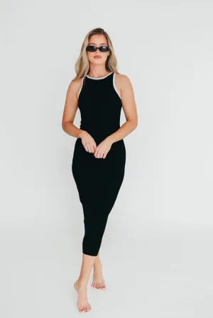 Juliana Contrast Racerback Tank Dress in Black/White