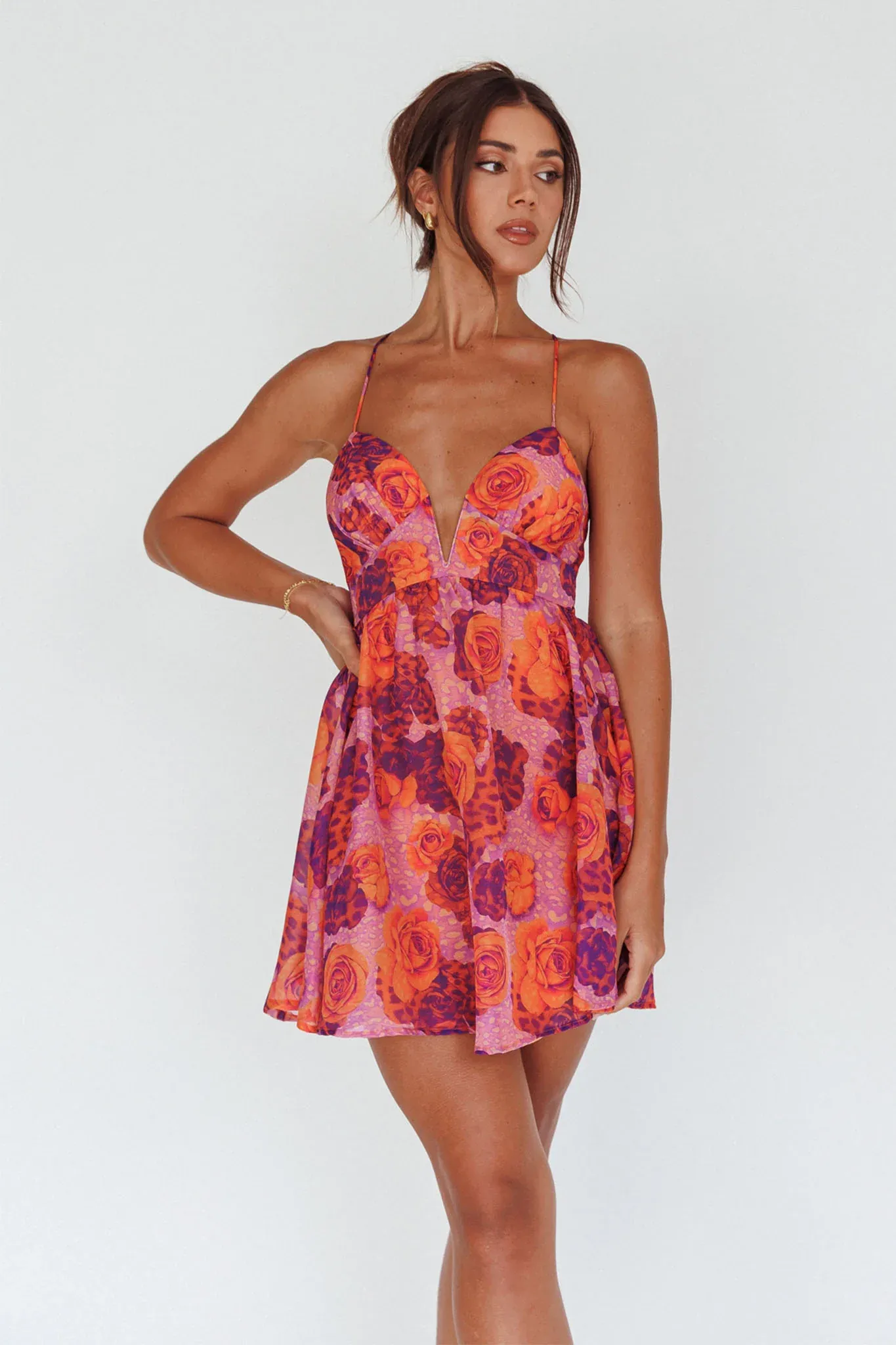 Le Jardins A-Line Mini Dress Roses Red