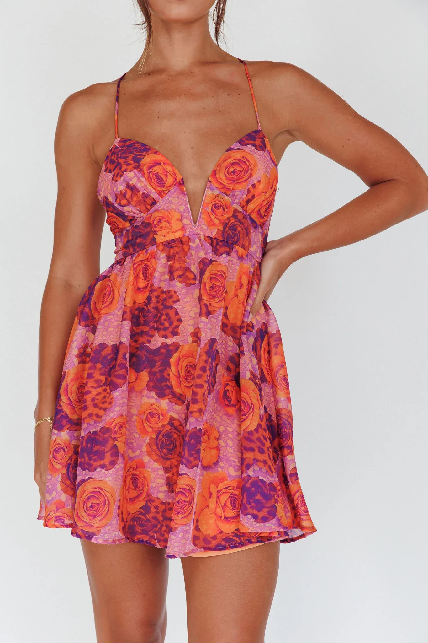 Le Jardins A-Line Mini Dress Roses Red