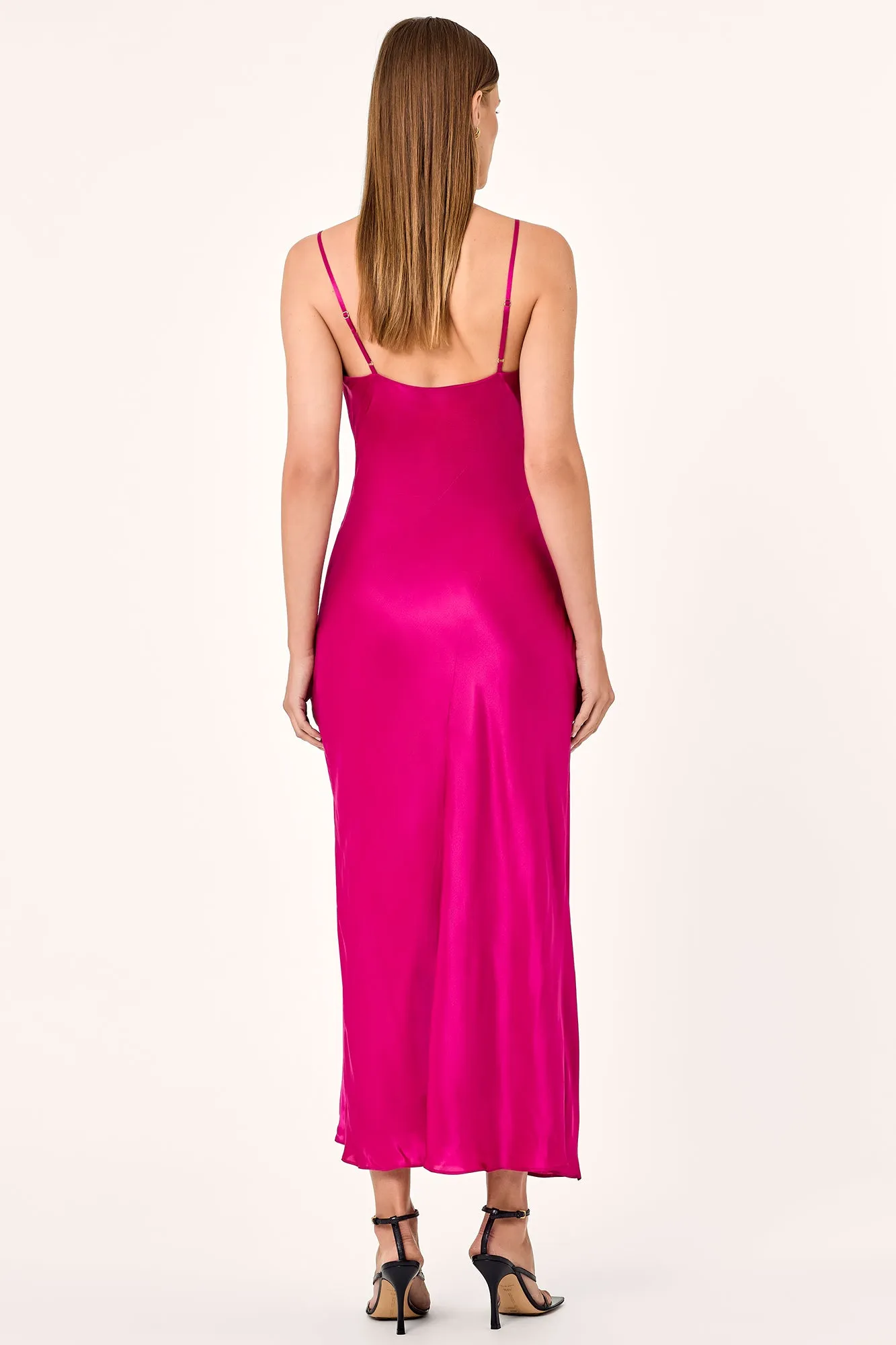 LENNON ASYM COWL MIDI DRESS - MAGENTA
