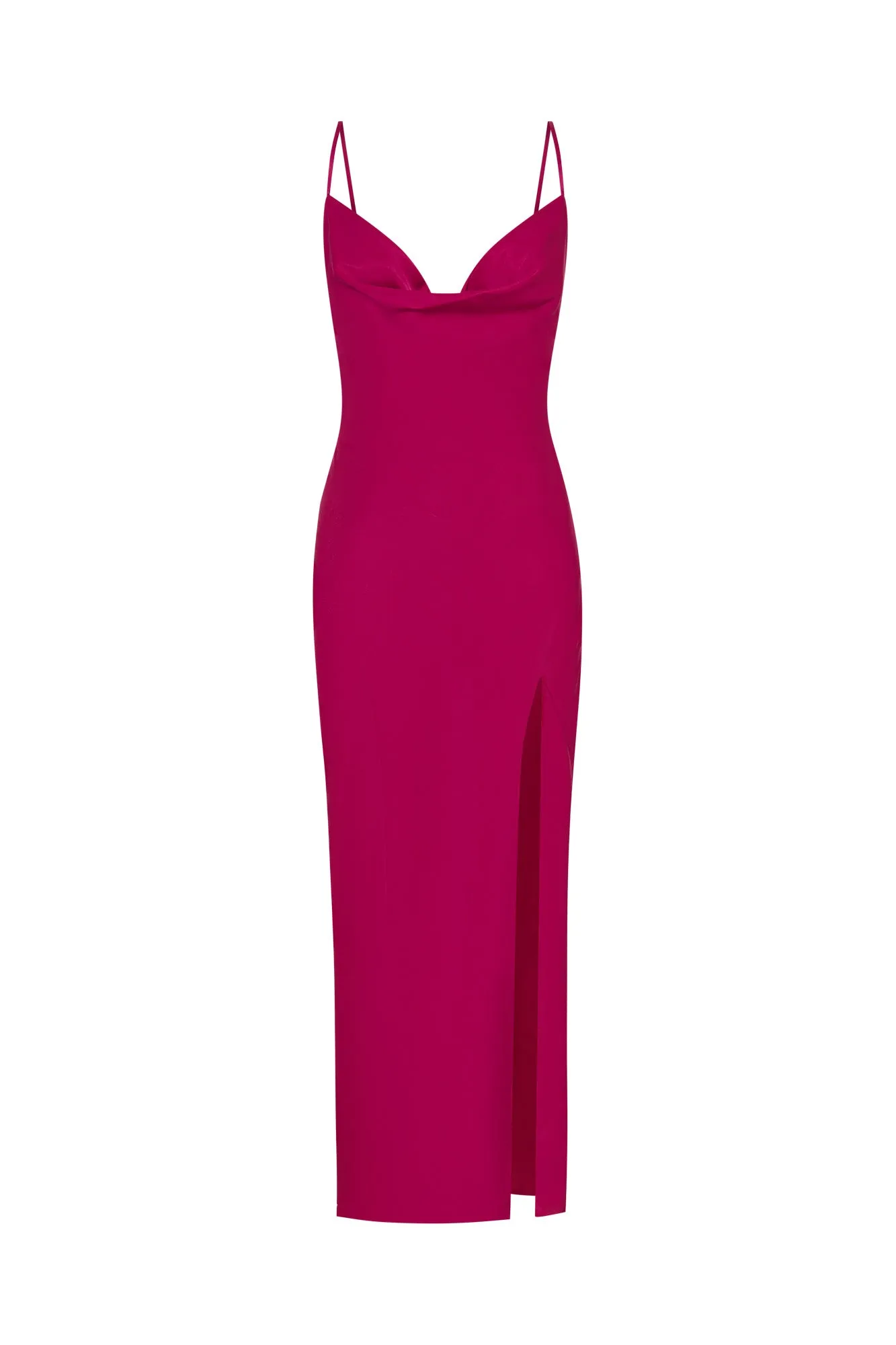 LENNON ASYM COWL MIDI DRESS - MAGENTA