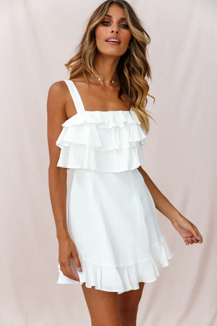 Lucille Tiered Ruffle A-Line Dress White