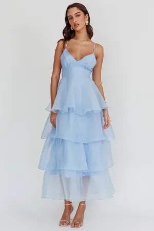 Made For You Tiered Ruffle Midi Dress Blue