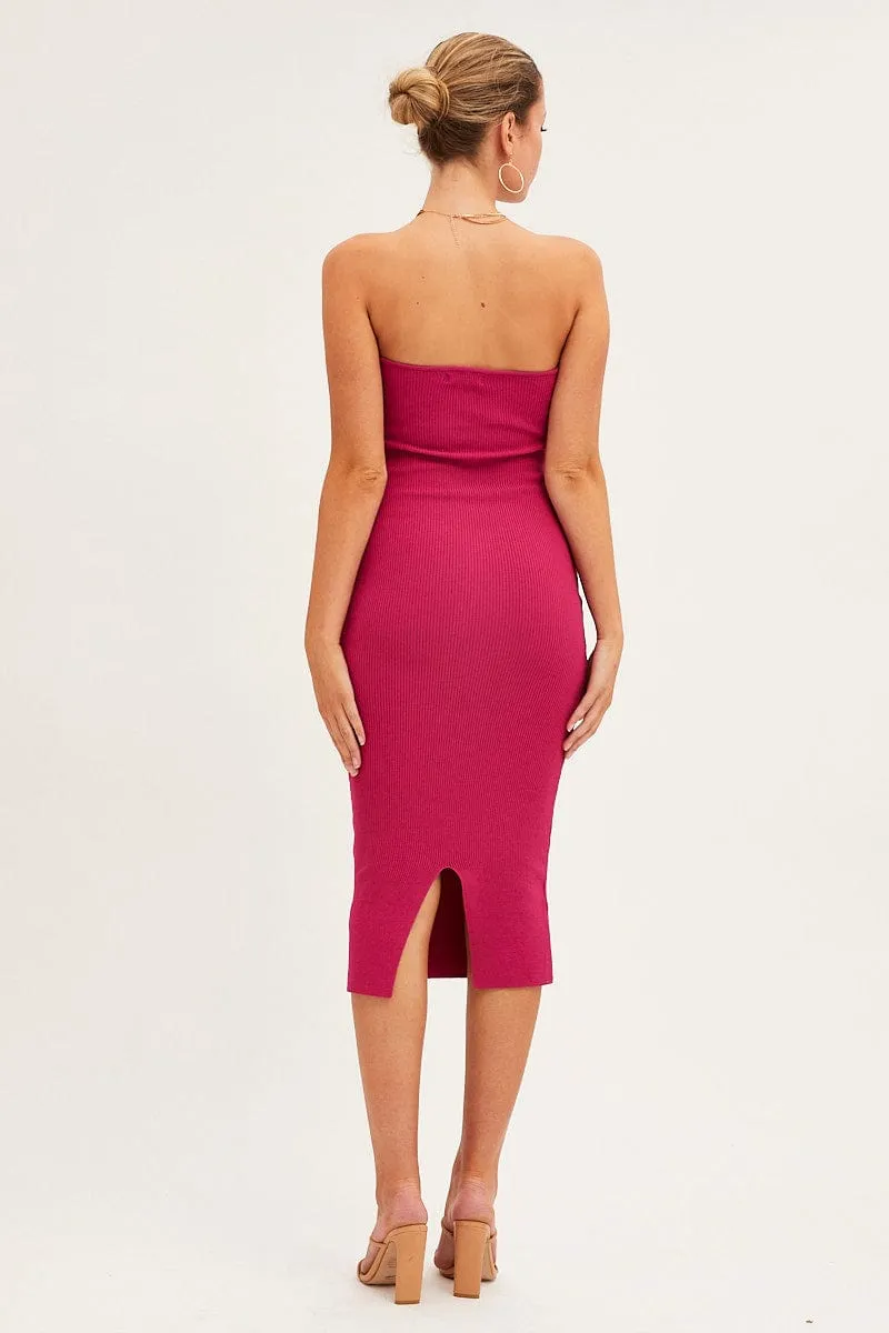 Magenta Sweetheart Neckline Bandeau Knit Bodycon Dress