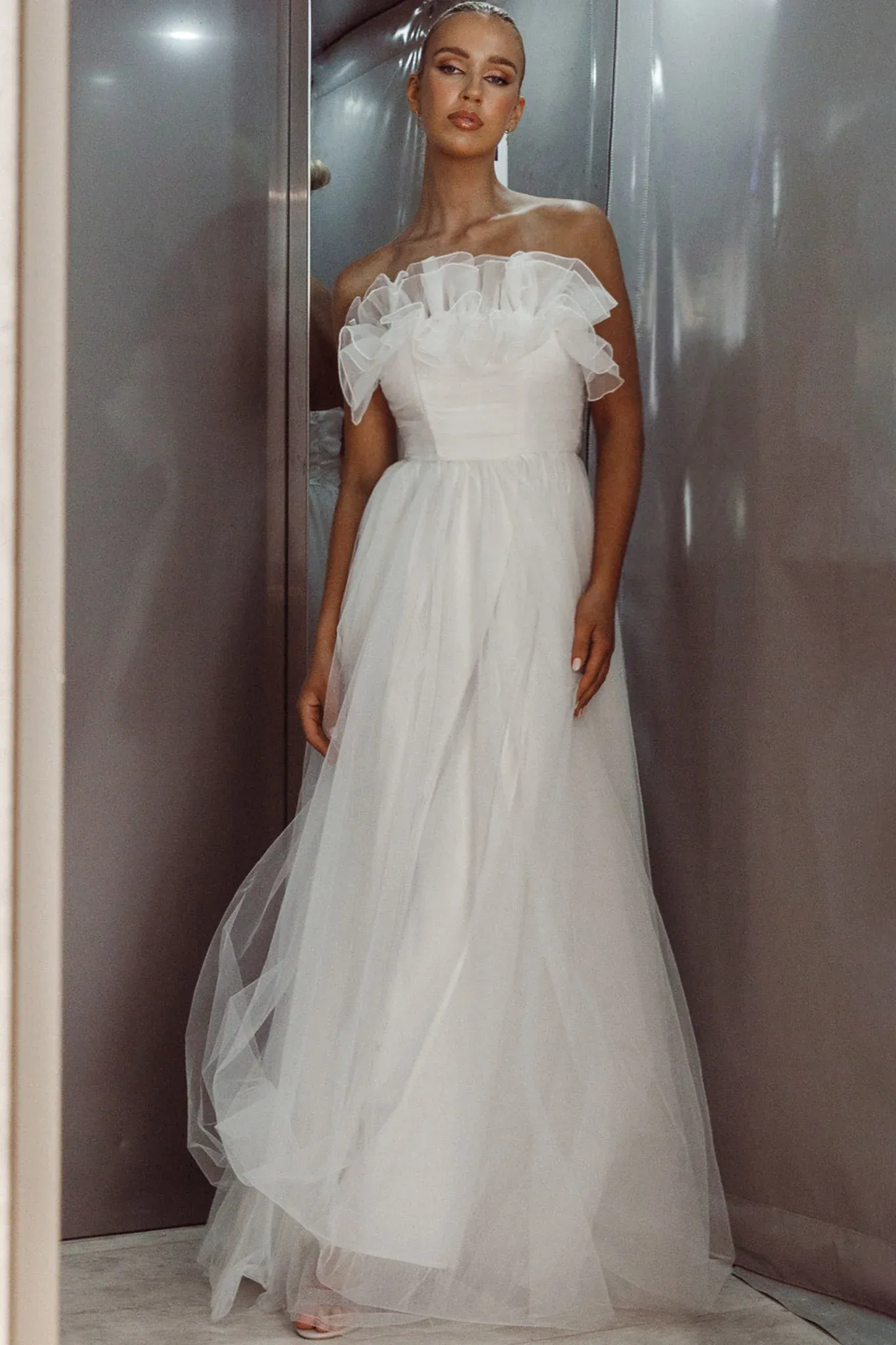 Marietha Organza Frill Maxi Wedding Dress White