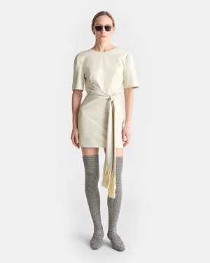 Maryl - Fringed Okobor™ Alt-Leather Mini Dress - Chalk/Creme