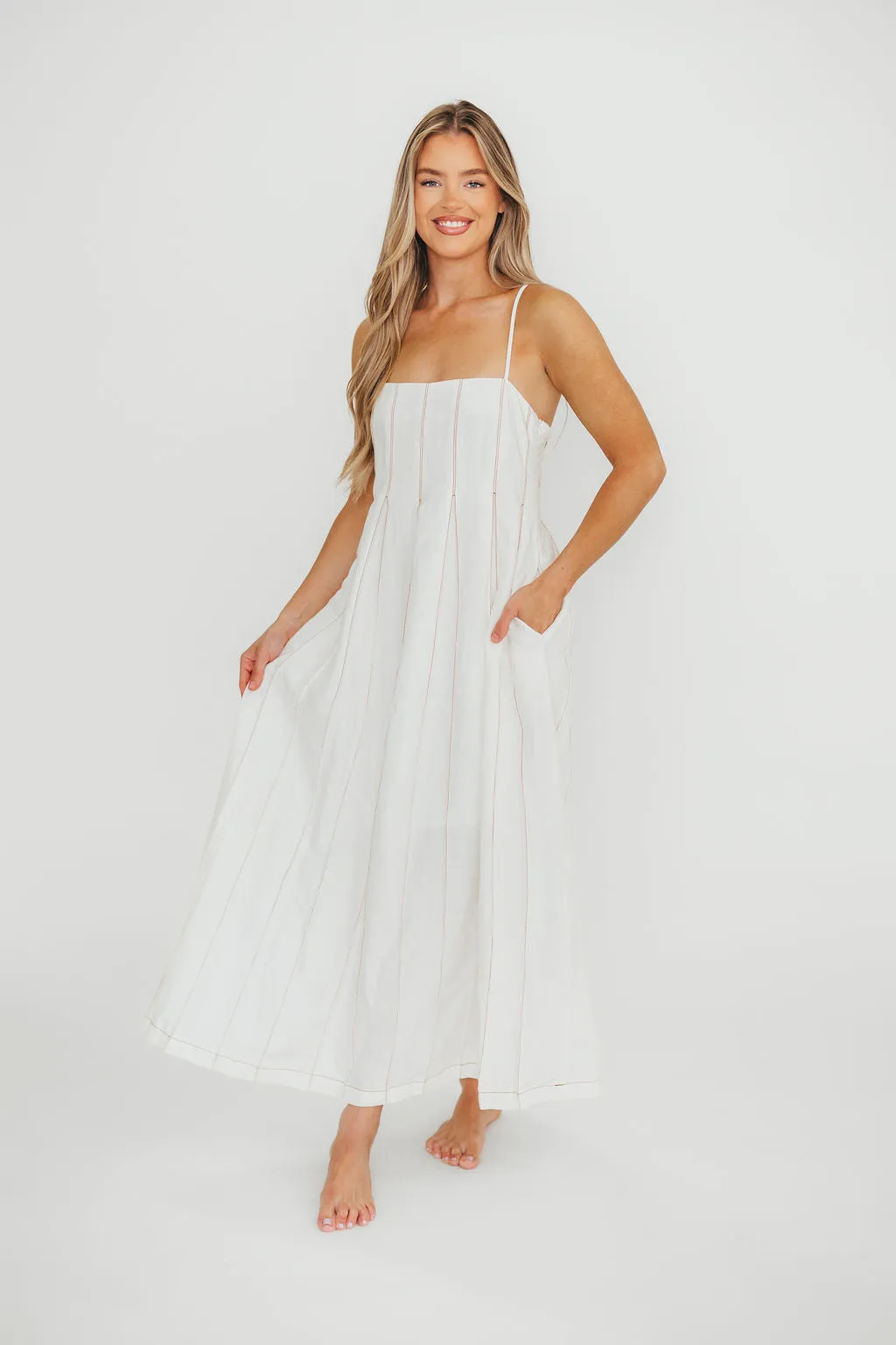 Mei Linen Stitch Maxi Dress in Cream