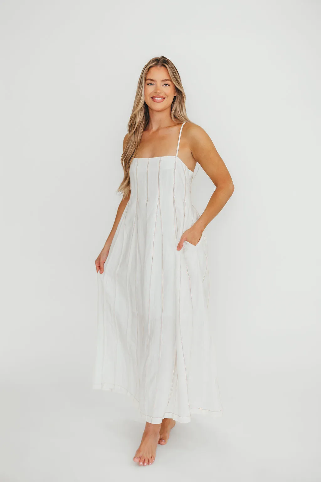 Mei Linen Stitch Maxi Dress in Cream