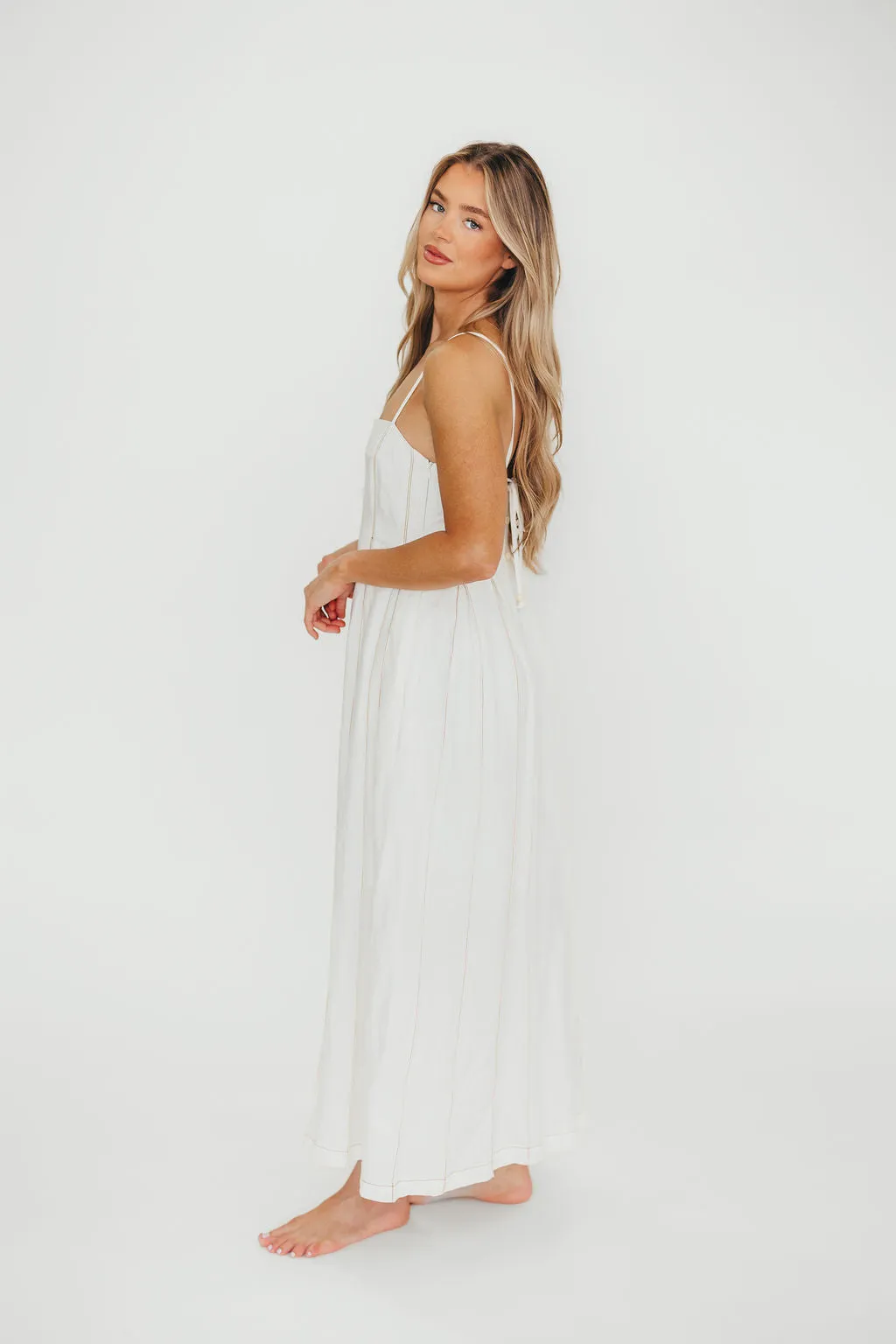 Mei Linen Stitch Maxi Dress in Cream