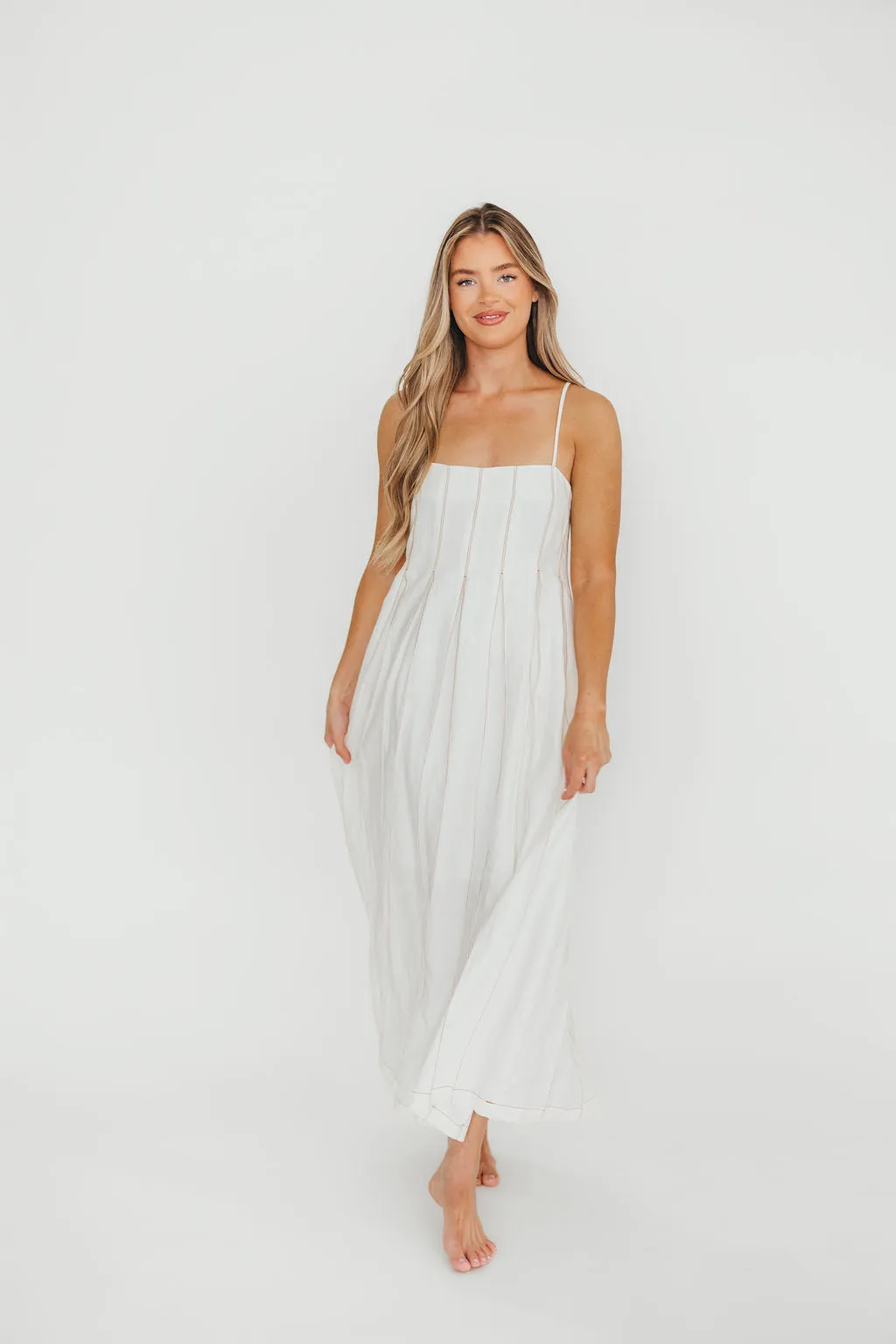 Mei Linen Stitch Maxi Dress in Cream