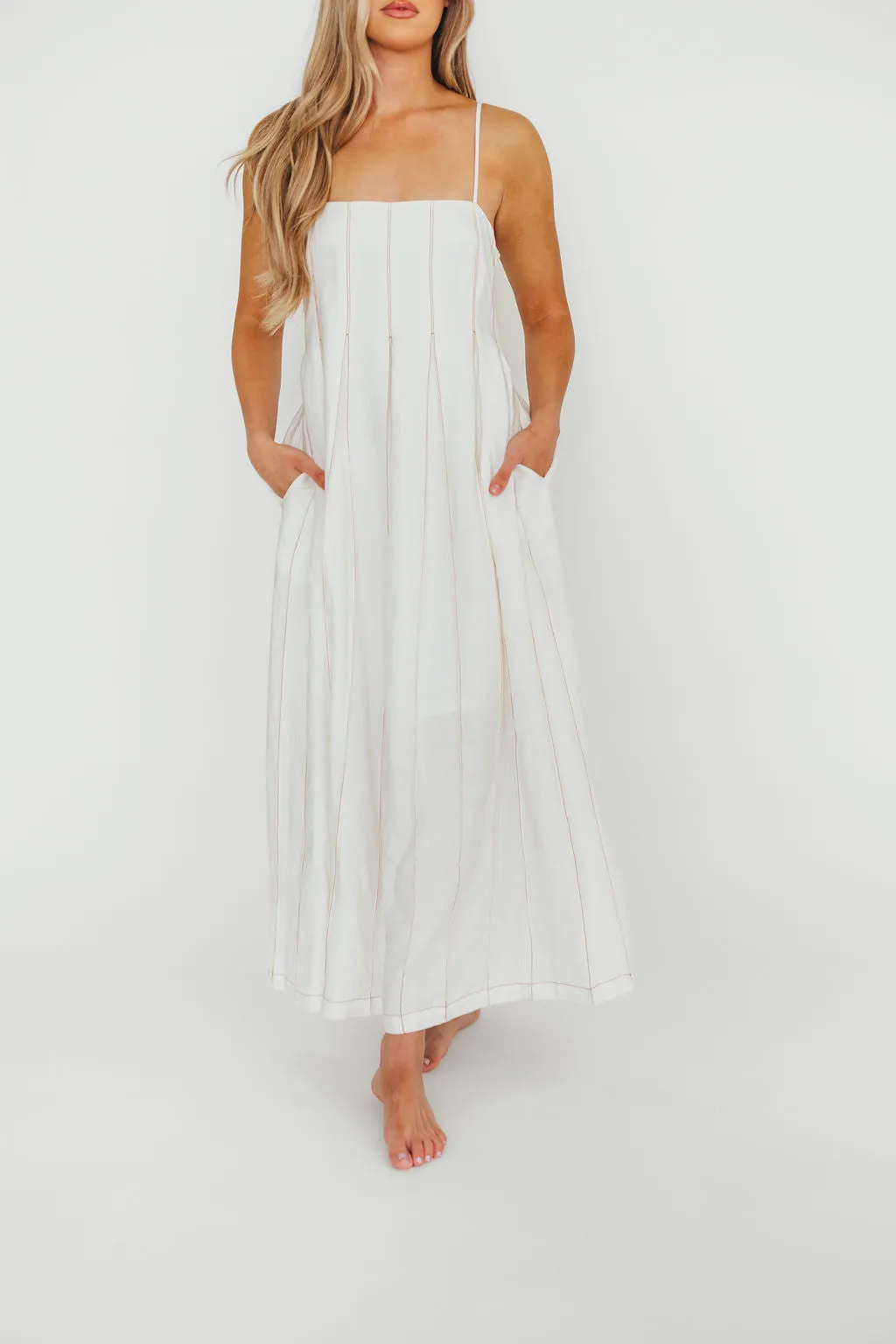 Mei Linen Stitch Maxi Dress in Cream