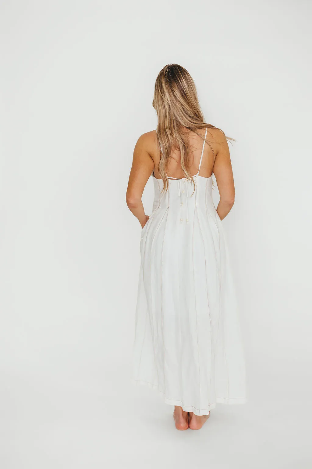 Mei Linen Stitch Maxi Dress in Cream
