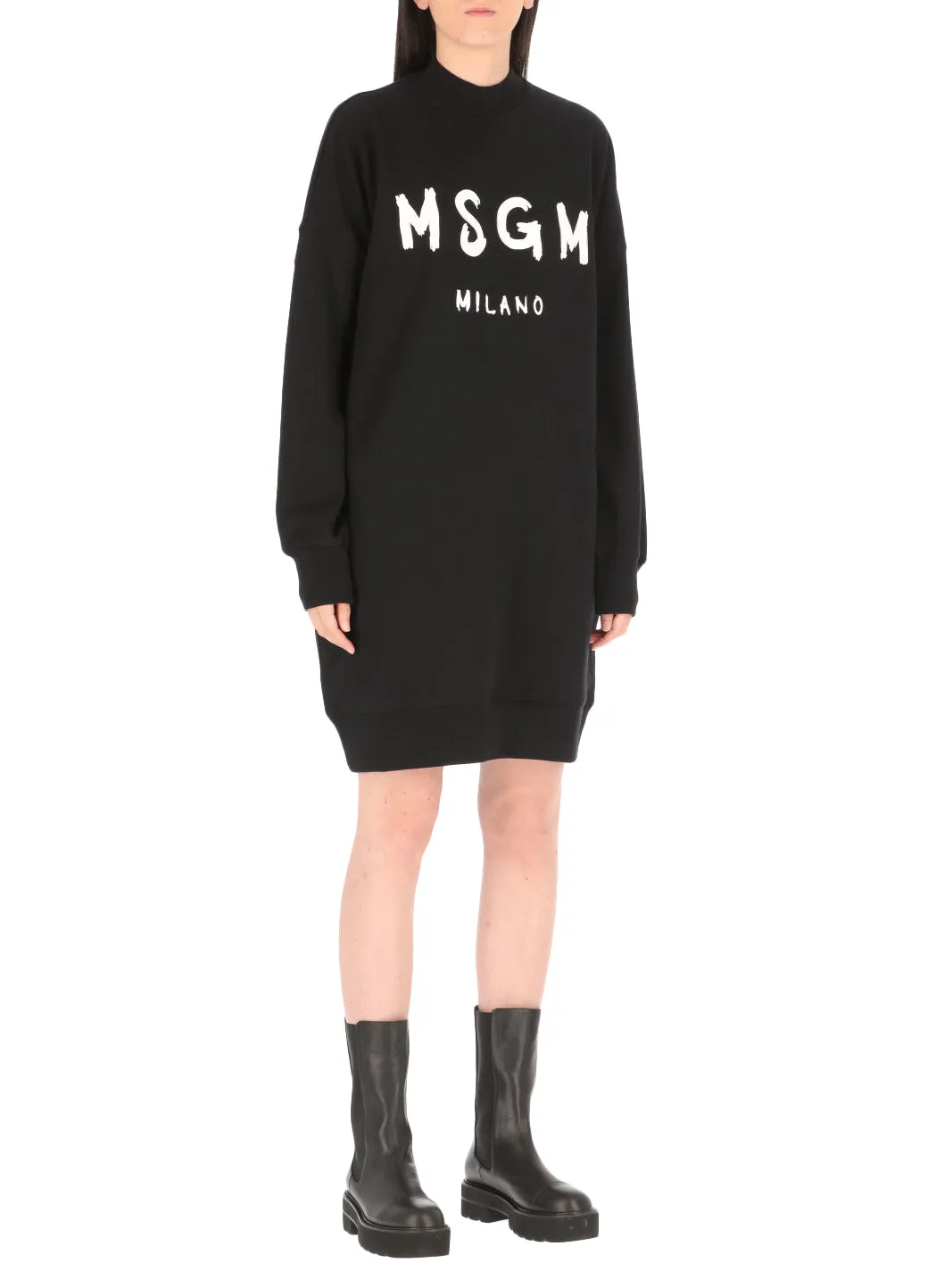 MSGM Logo Printed Mock-Neck Sweatshirt Dress