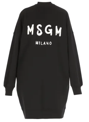 MSGM Logo Printed Mock-Neck Sweatshirt Dress