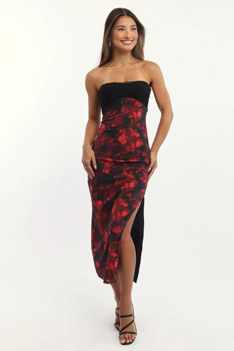 Multi Floral Bodycon Dress Mesh