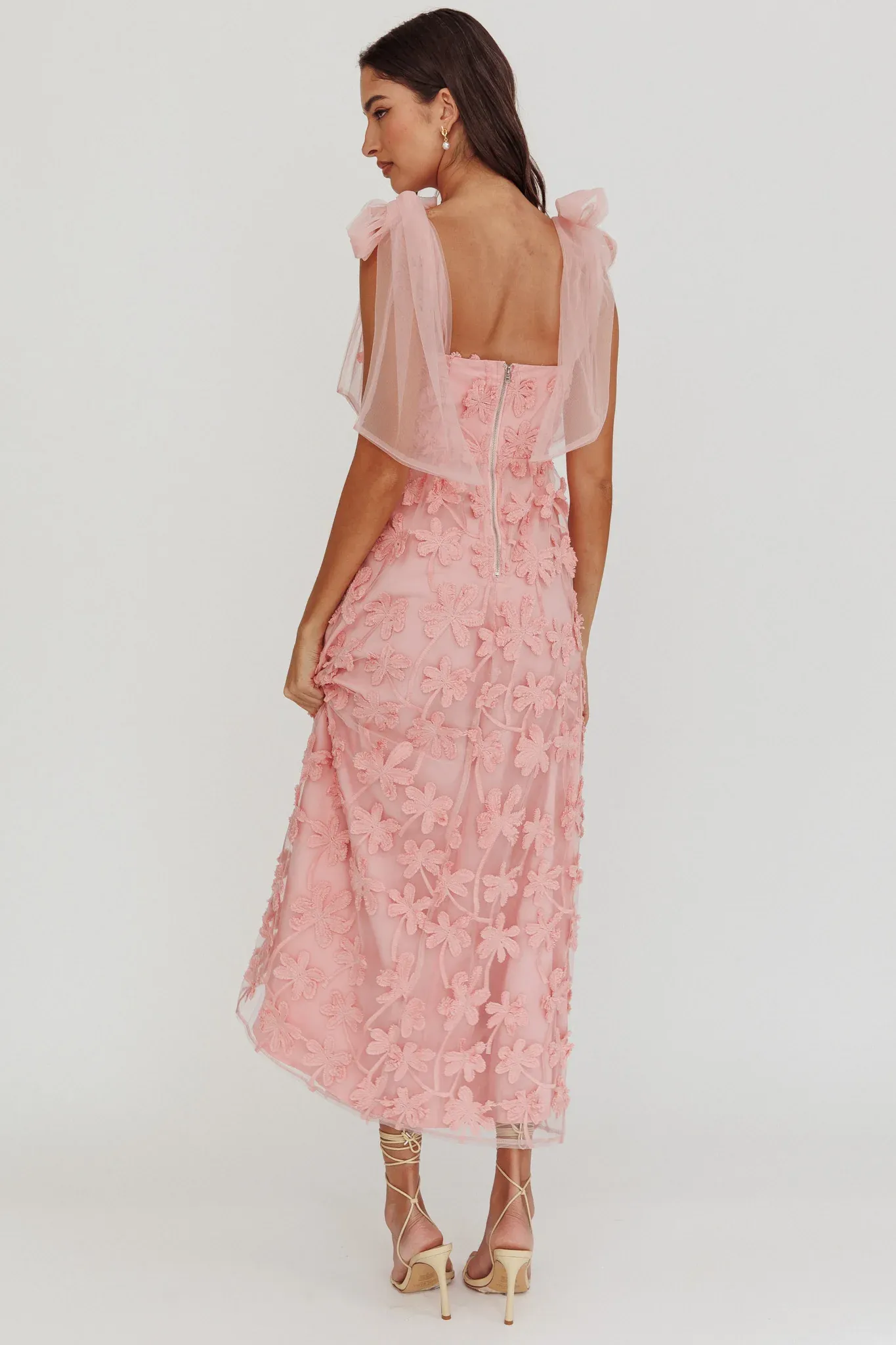 Mykonos Morning Tied Shoulder Tree Maxi Dress Blush