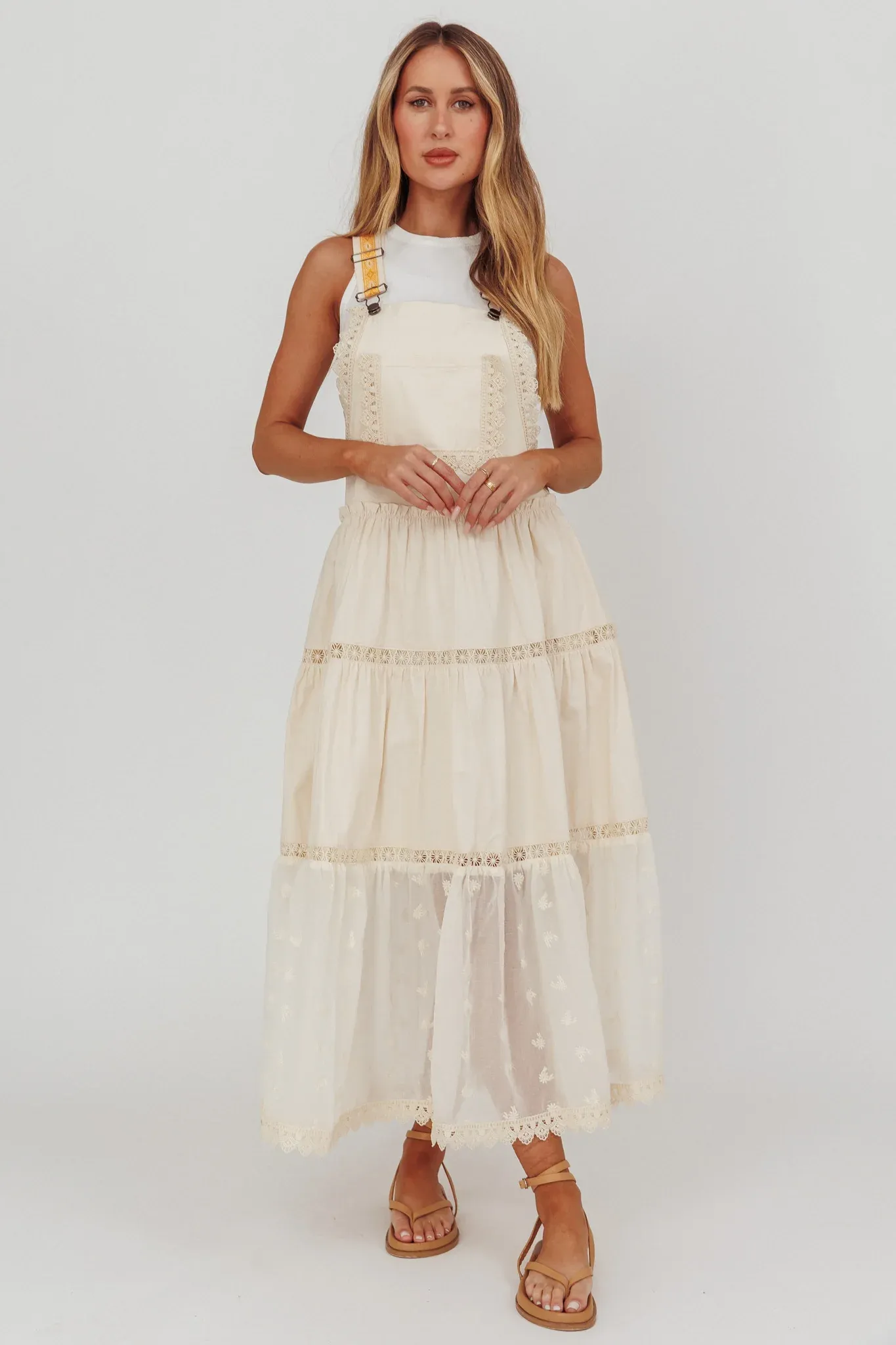 Odeyah Lace Trim Overall Dress Champagne
