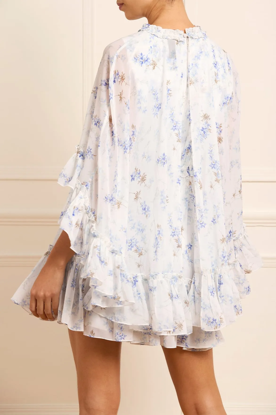 Ophelia Ditsy Harper Chiffon Cape Micro Mini Dress