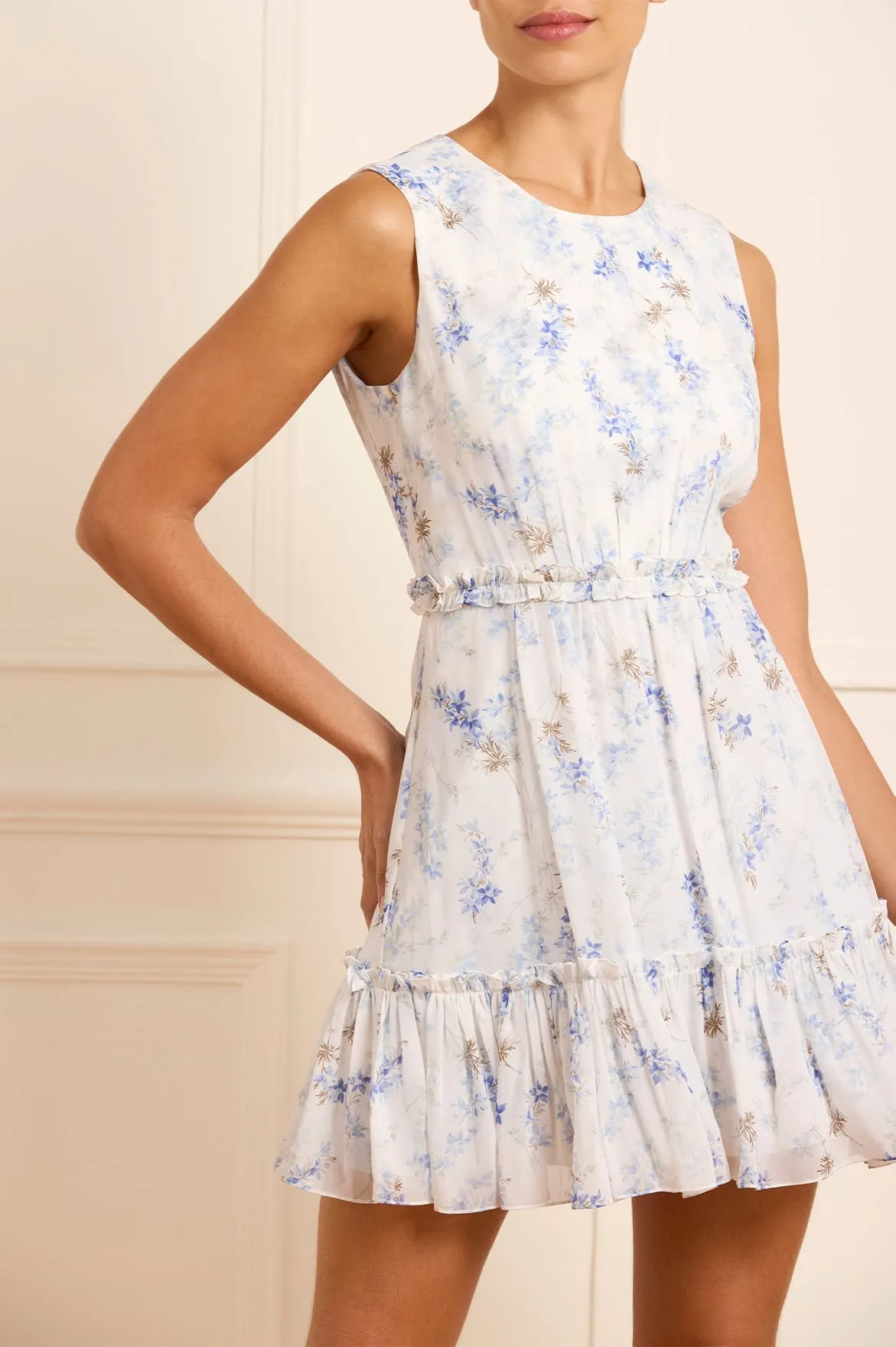 Ophelia Ditsy Harper Chiffon Cape Micro Mini Dress