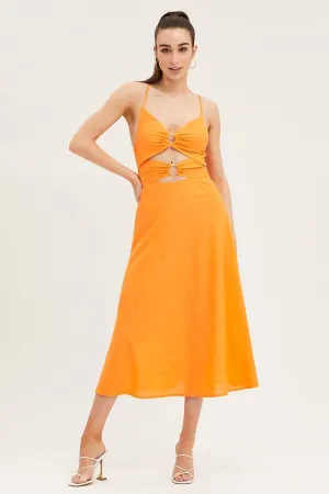 Orange A Line Dress Midi