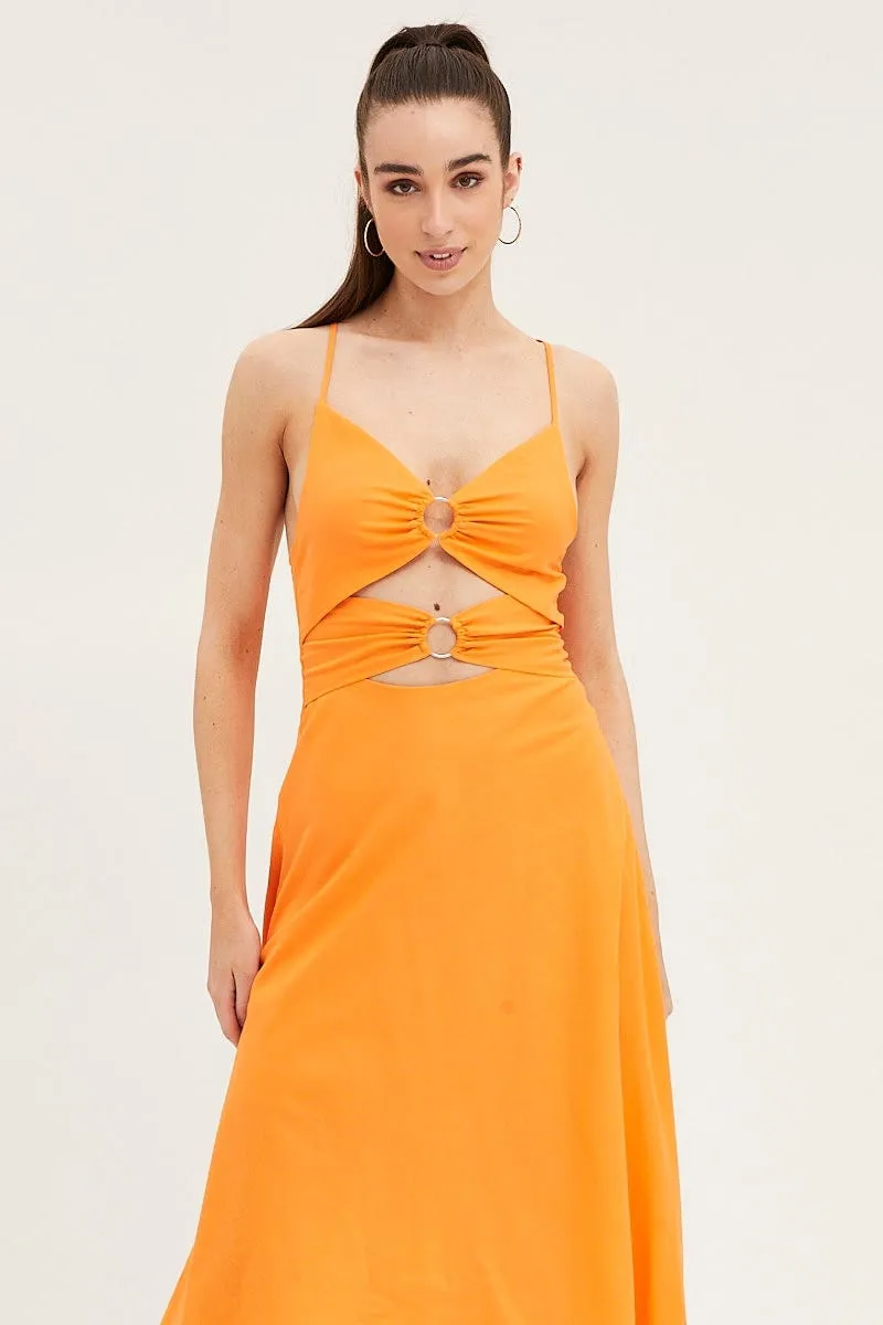 Orange A Line Dress Midi