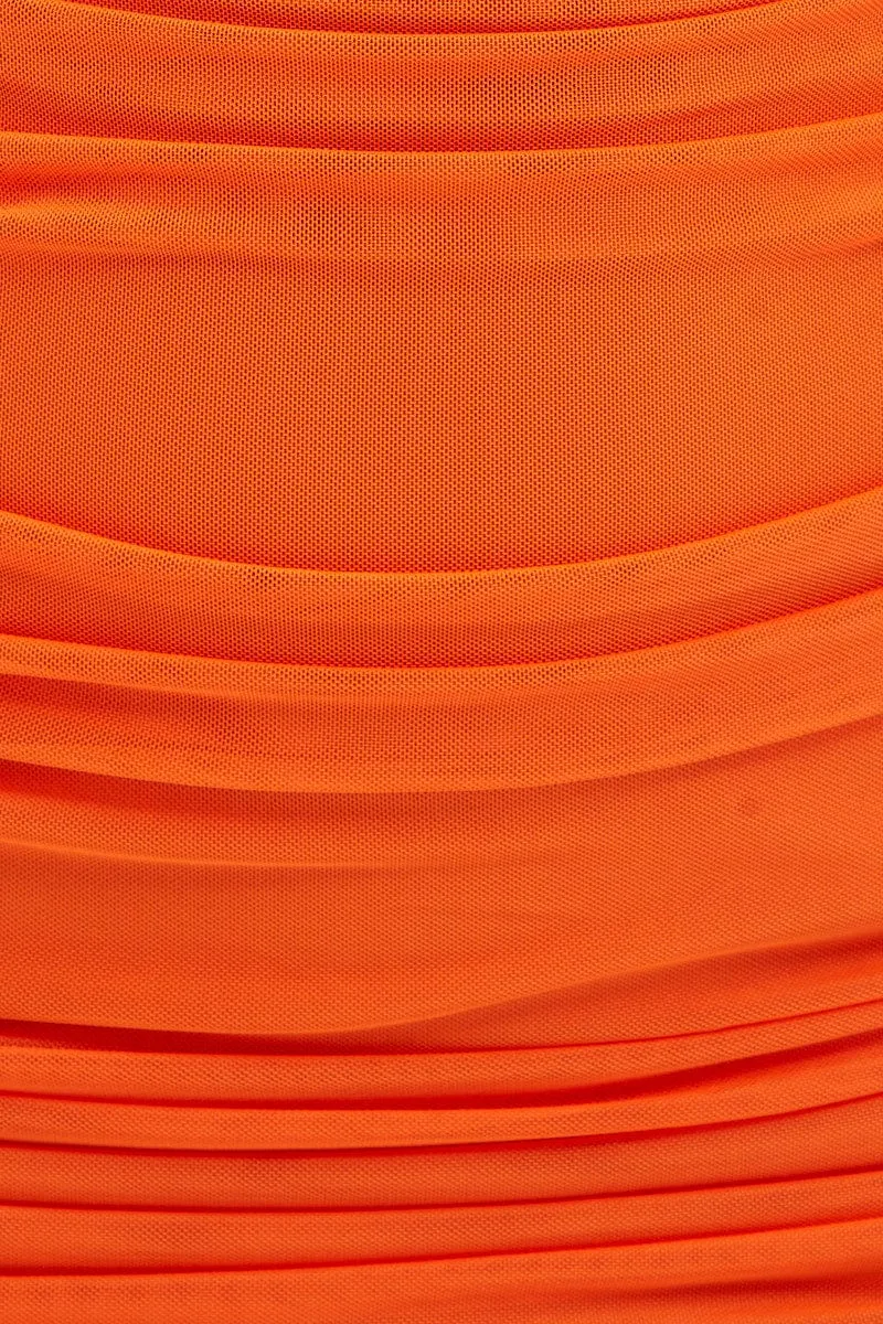 Orange Mesh Bodycon Mini Dress