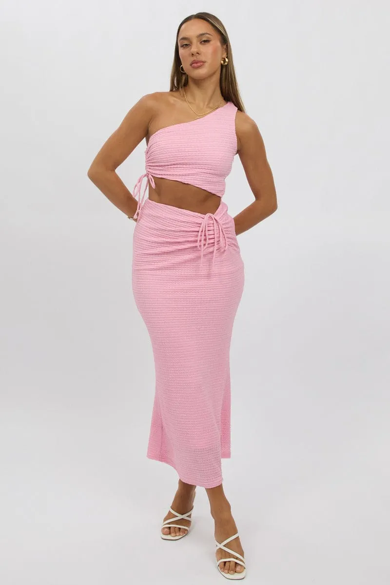 Pink Bodycon Dress One Shoulder Maxi