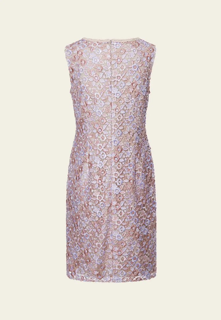 Pink Lace Sleeveless Midi Dress