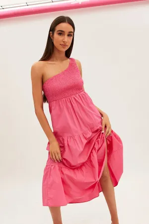 Pink Maxi Dress One Shoulder