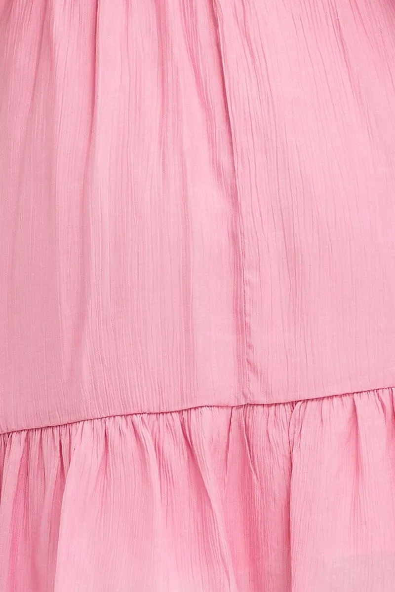 Pink Mini Dress Short Sleeve Evening