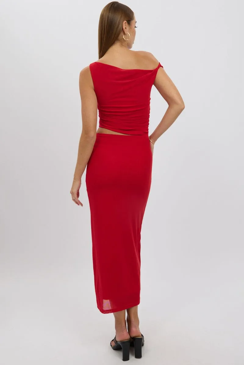 Red Bodycon Dress Maxi Mesh