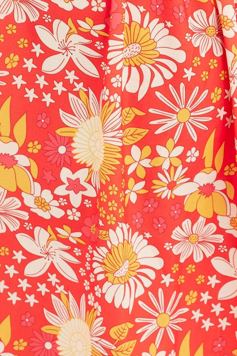 Red Floral Maxi Dress Cutout Front Split