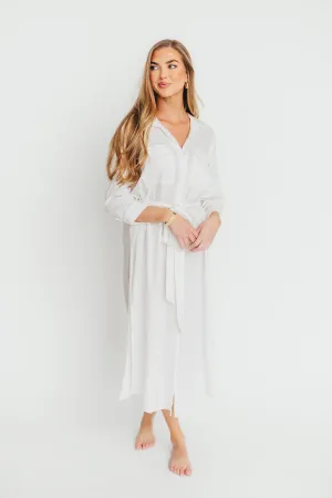 Rhea Belted Maxi Shirt Dress in White - Nursing Friendly