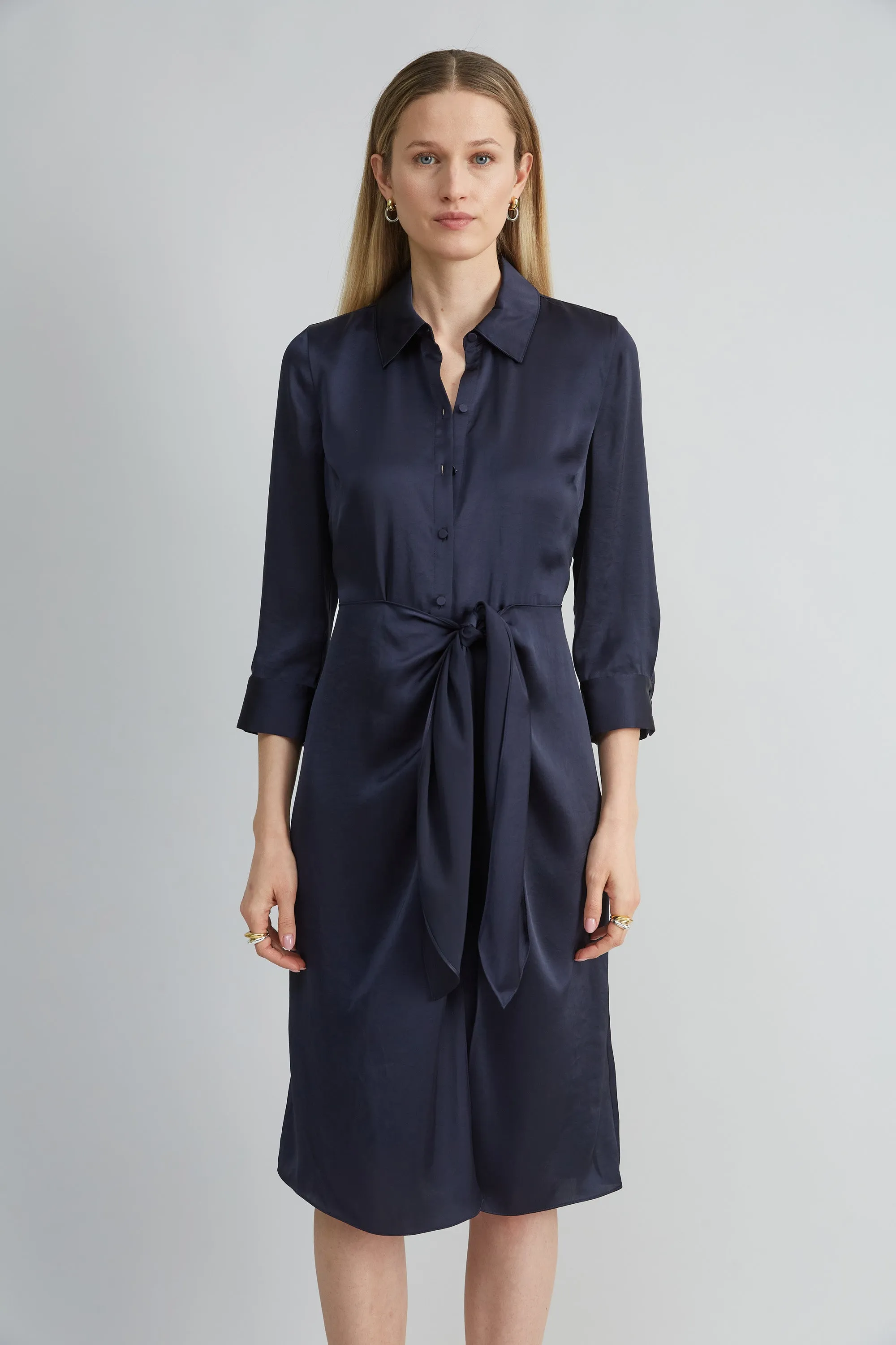 Satin Tie Shirt Dress