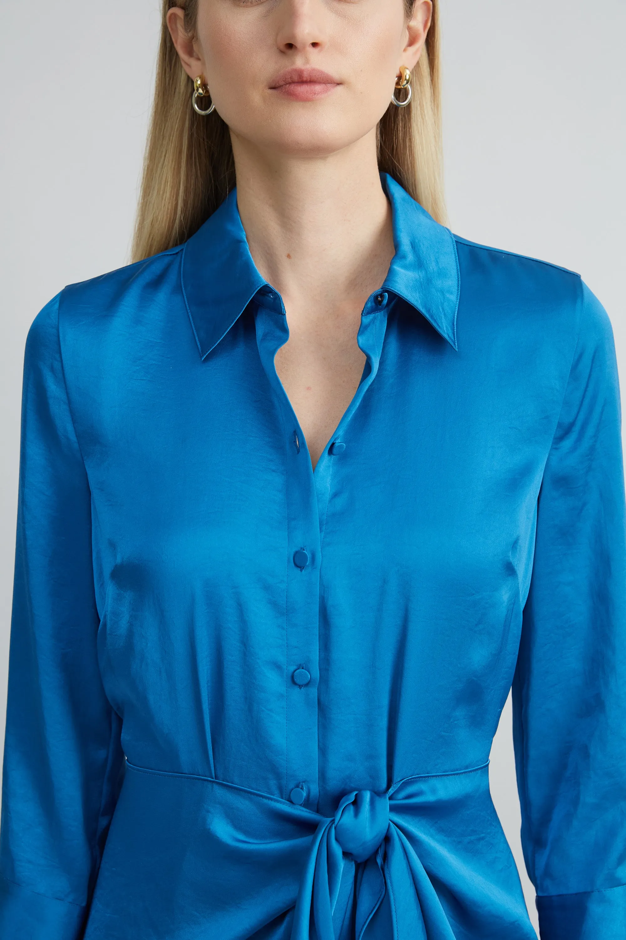 Satin Tie Shirt Dress