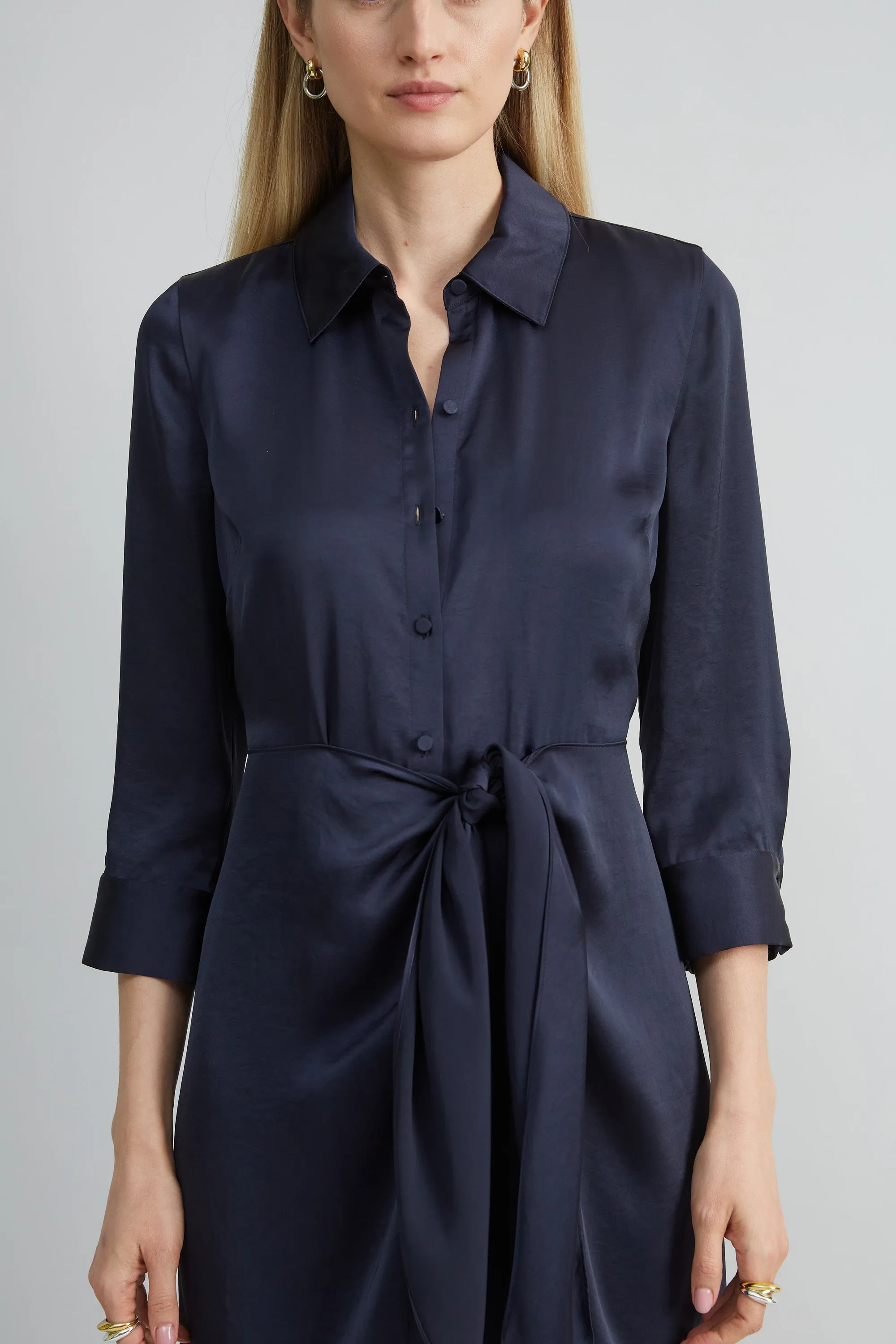 Satin Tie Shirt Dress