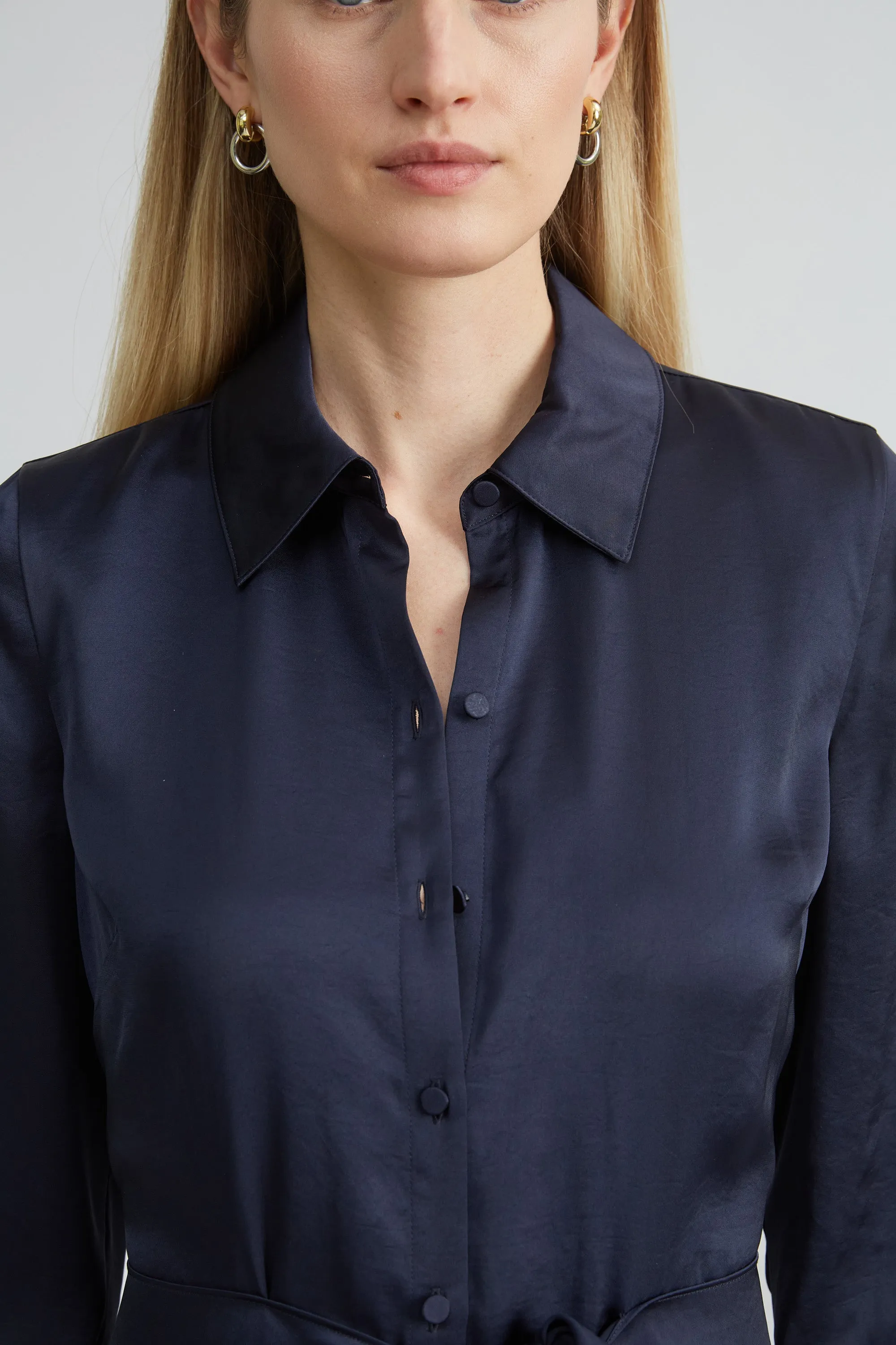 Satin Tie Shirt Dress