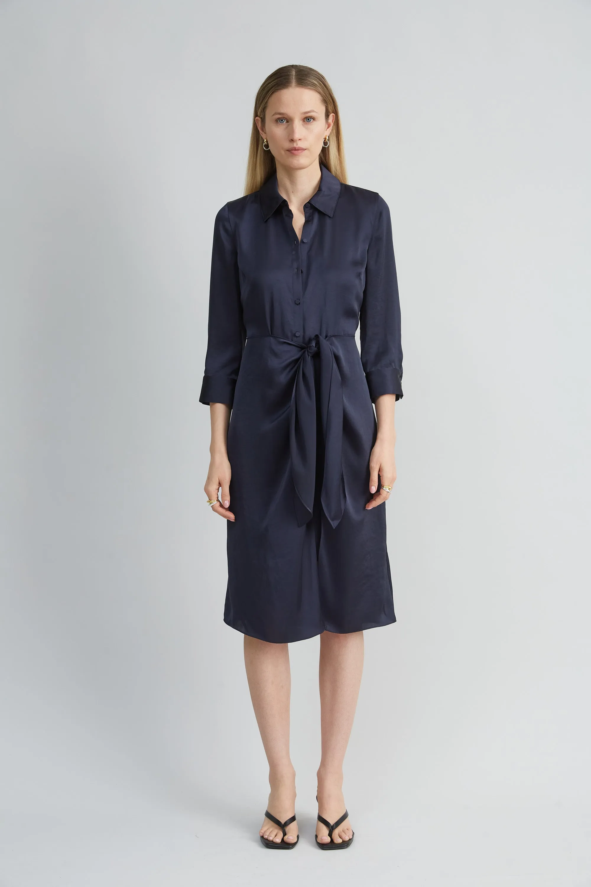 Satin Tie Shirt Dress