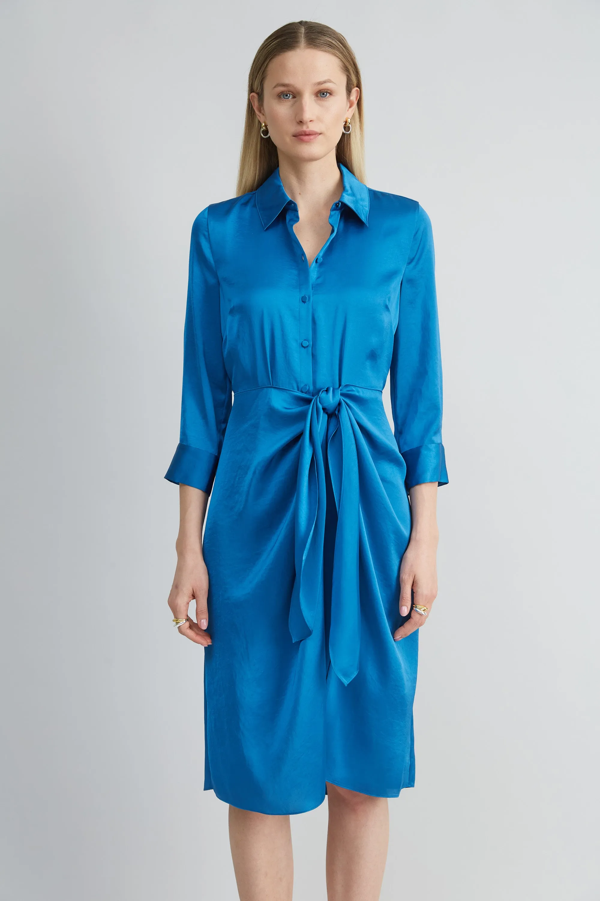 Satin Tie Shirt Dress