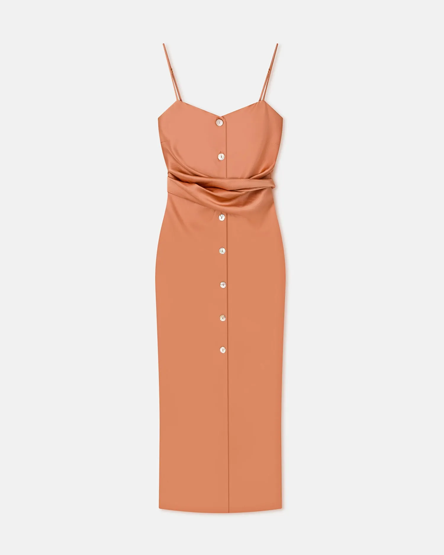 Sayan - Draped Slip Satin Midi Dress - Apricot