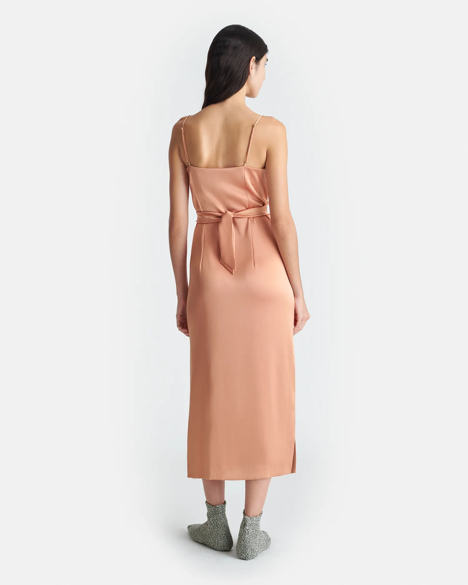 Sayan - Draped Slip Satin Midi Dress - Apricot