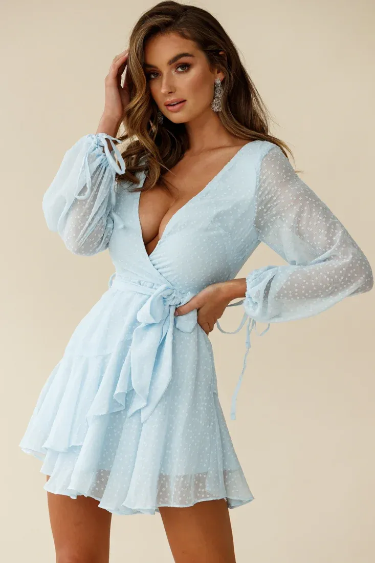 Sheri Hail Spot Chiffon Dress Blue