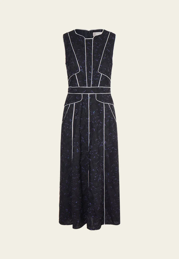 Silver-Trim Sleeveless Lurex Lace Dress